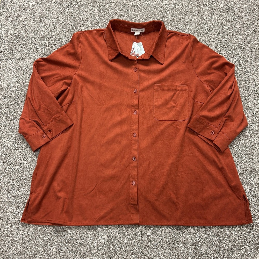 Coldwater Creek Blouse Womens 3X Orange Collared Button Up 3/4 Sleeve Tunic